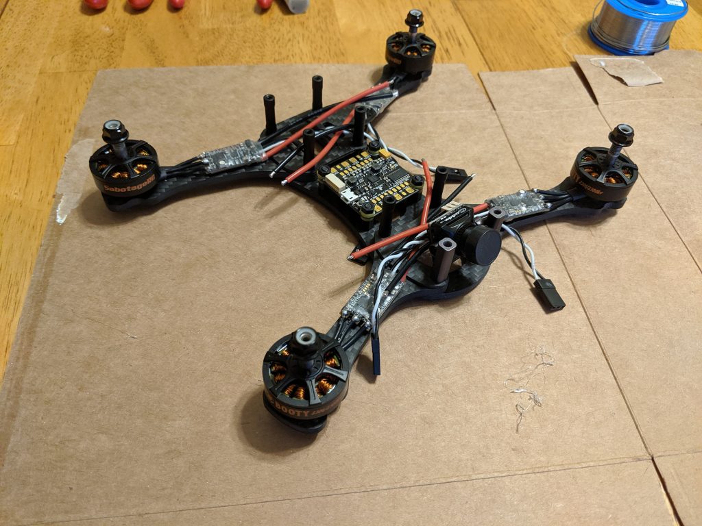 Image of partially-assembled FPV drone