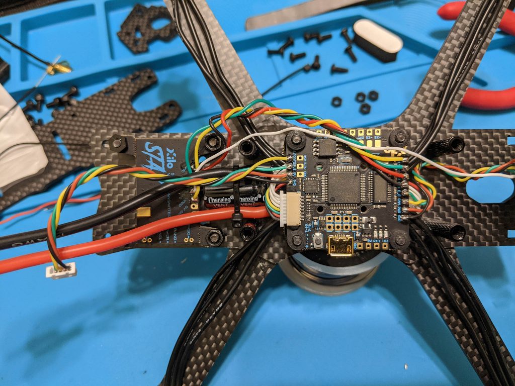 Xilo Phreakstyle quadcopter drone build with all electronics connected