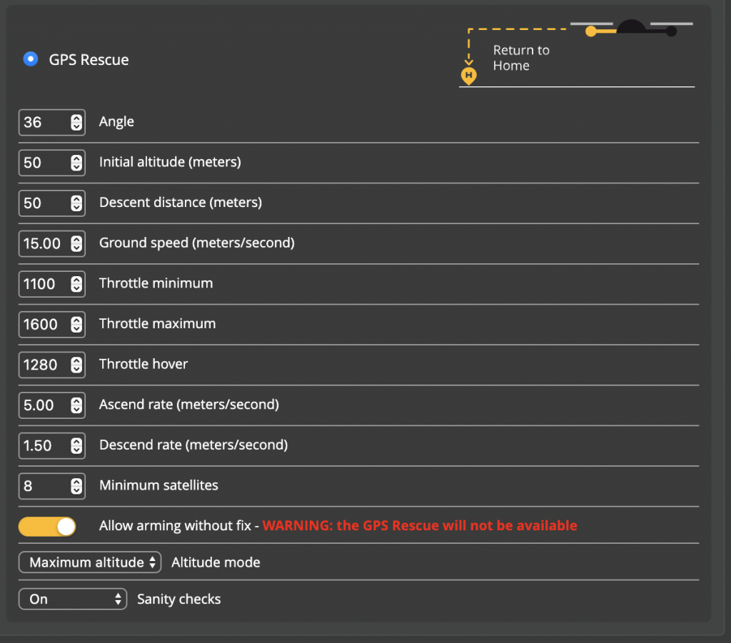 GPS Rescue Setup - Rescue settings