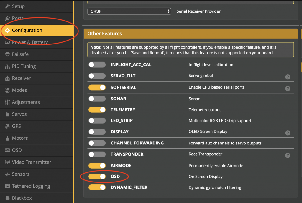 Betaflight Configuration: OSD enable
