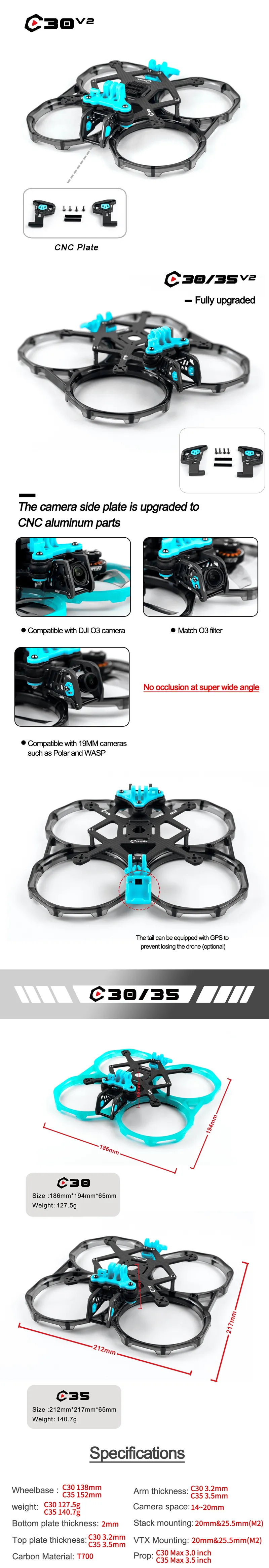 Axisflying CineON C30 3" Cinewhoop Frame Kit Infographic