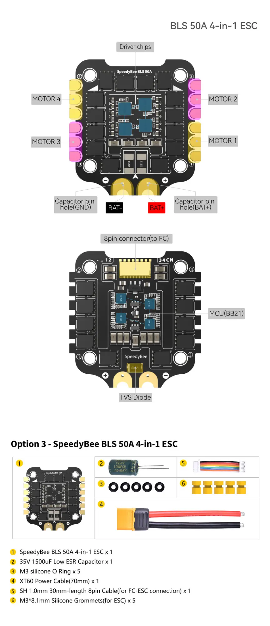SpeedyBee 50A 3-6S BLS 4-in-1 ESC