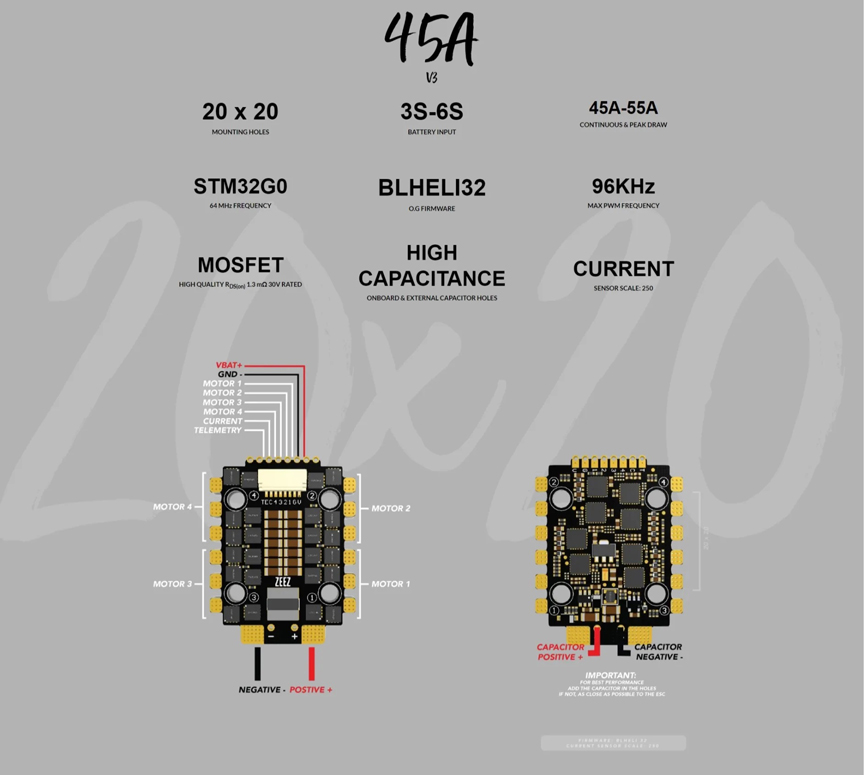 ZEEZ RC 45A BLHELI_32 2020 4-IN-1 ESC V3