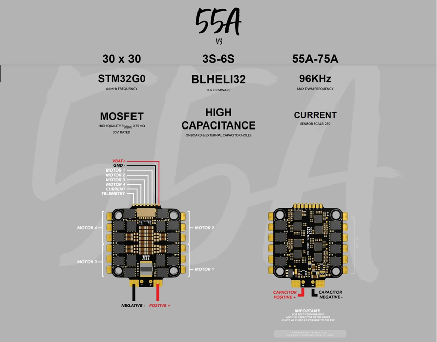 ZEEZ RC 55A BLHELI_32 3030 4-IN-1 ESC V3