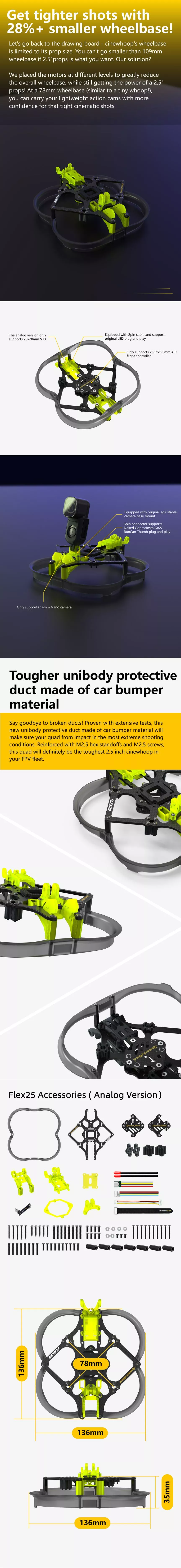 SpeedyBee Flex25 2.5 Inch Cinewhoop Frame Kit Analog Infographic