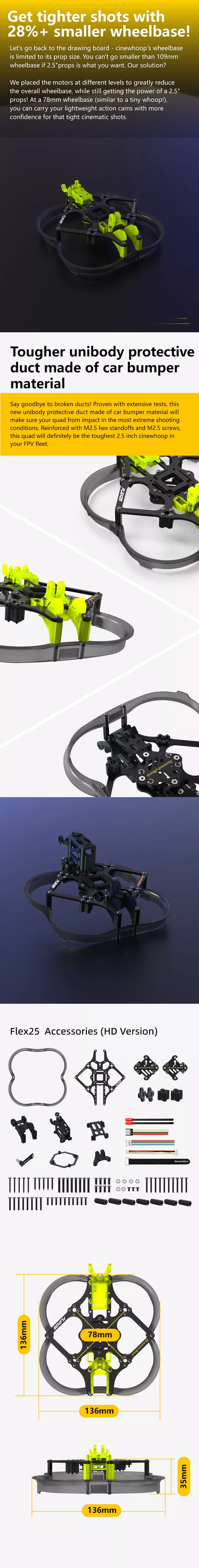 SpeedyBee Flex25 2.5 Inch Cinewhoop Frame Kit HD Infographic