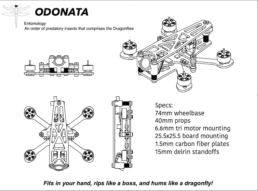 Armattan Odonata 3 Inch Quadcopter Frame Kit Diagram & Specs