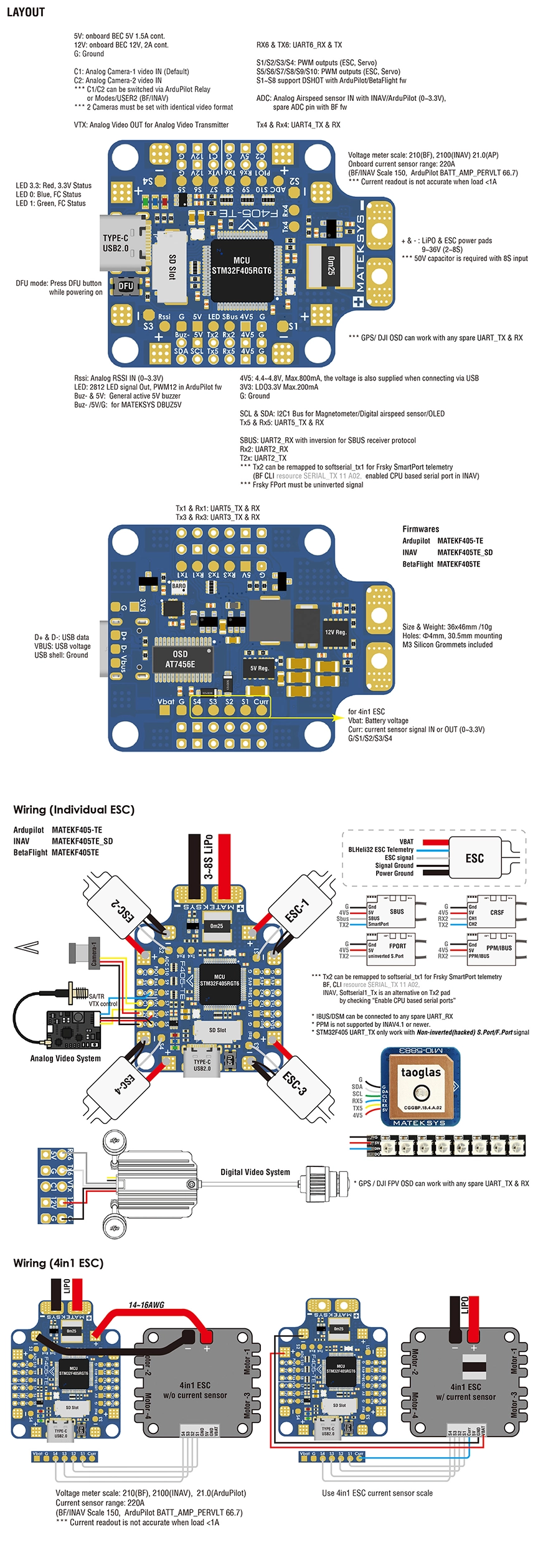 MATEKSYS F405-TE Flight Controller - 30x30 Infographic