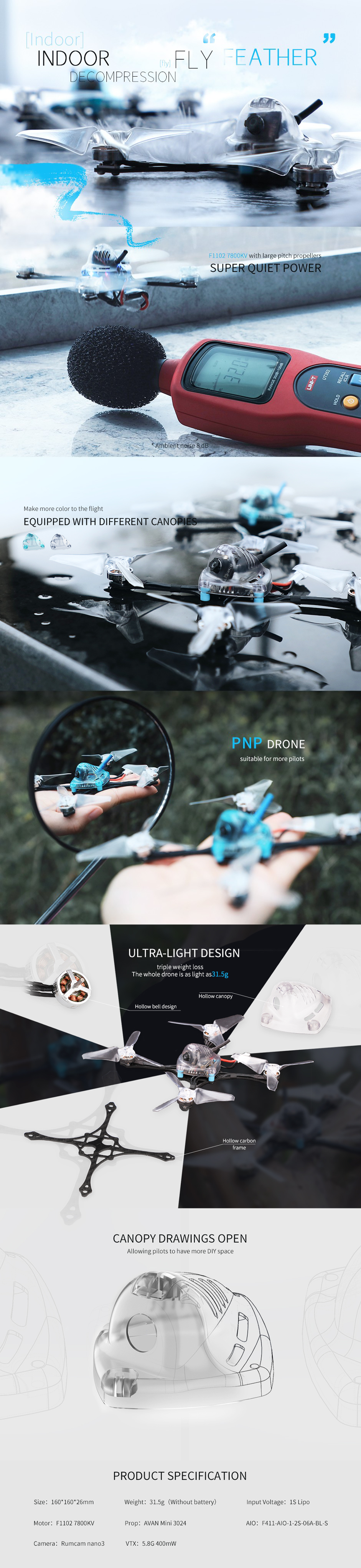 T-Motor Feather120 3 1S Toothpick Drone - PNP