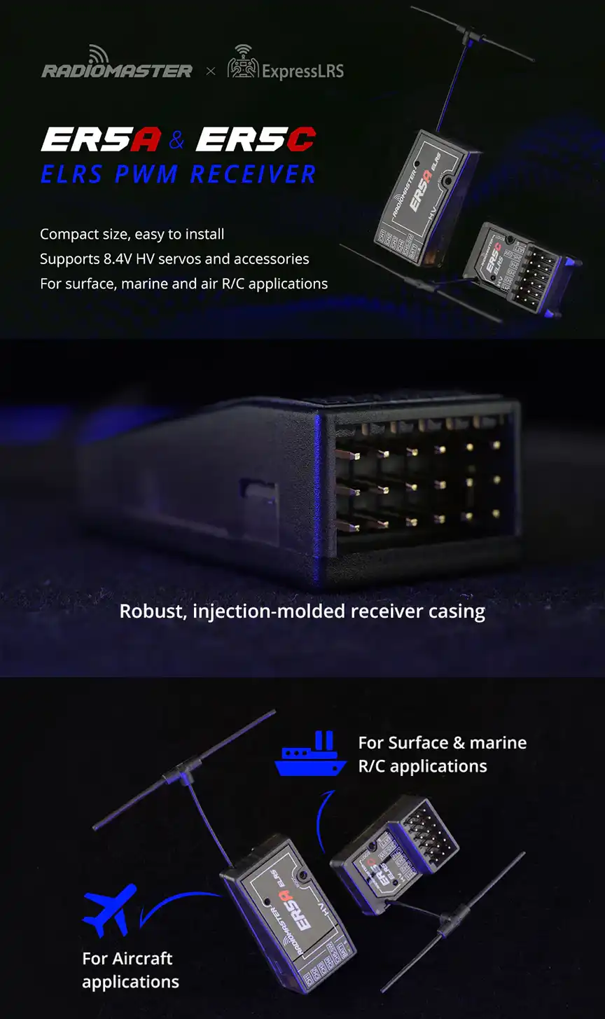RadioMaster ER5A ExpressLRS PWM Receiver Infographic