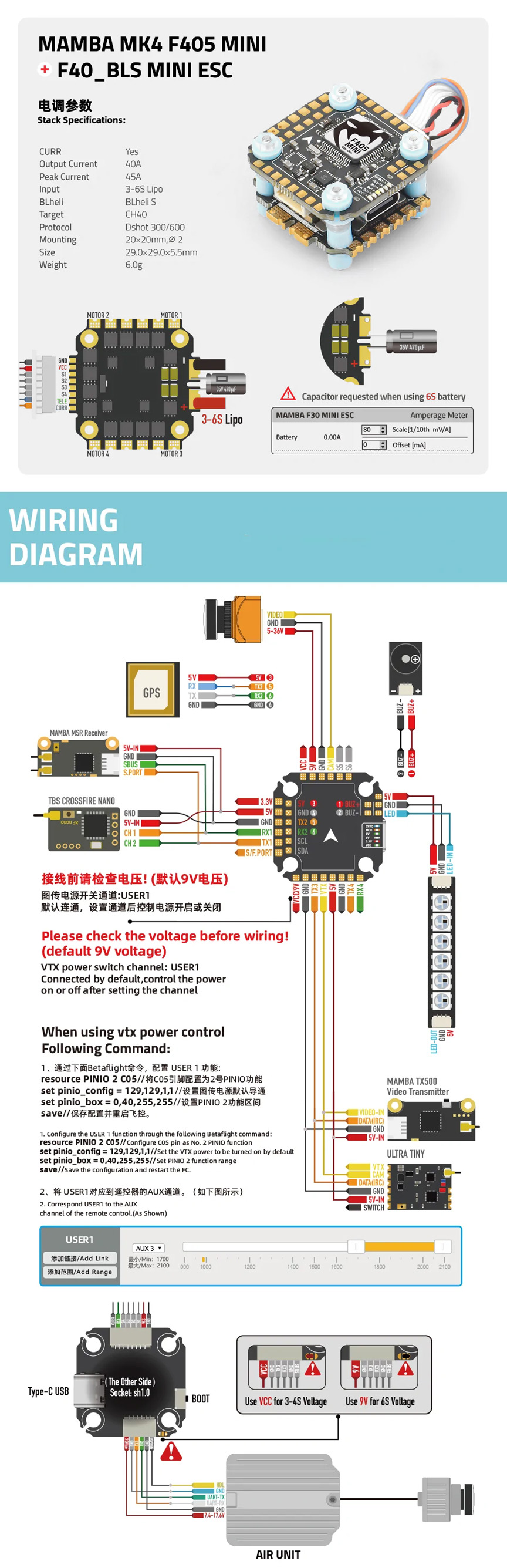 Diatone Mamba Stack MK4 F405 FC 40A 3-6S BLHeli S ESC Mini 20x20