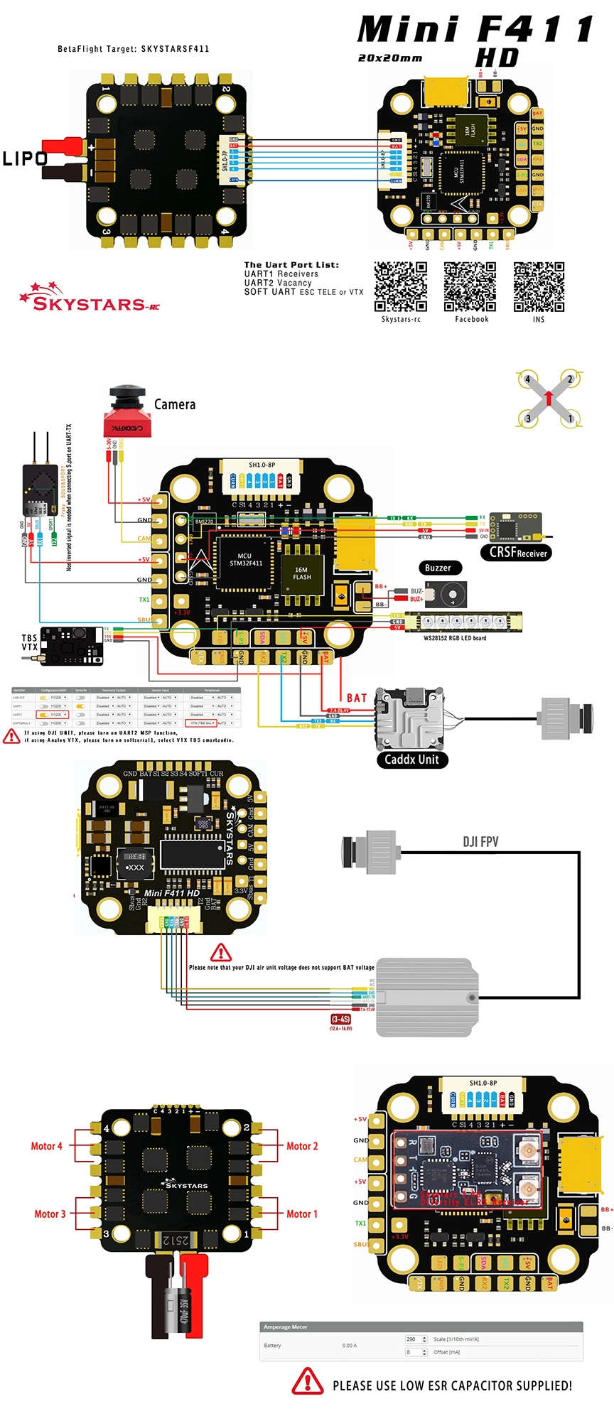 Skystars Fly Stack - F411 Mini FC + KO40 40A BLHeli_S 3-6S 4-in-1 ESC - 20x20