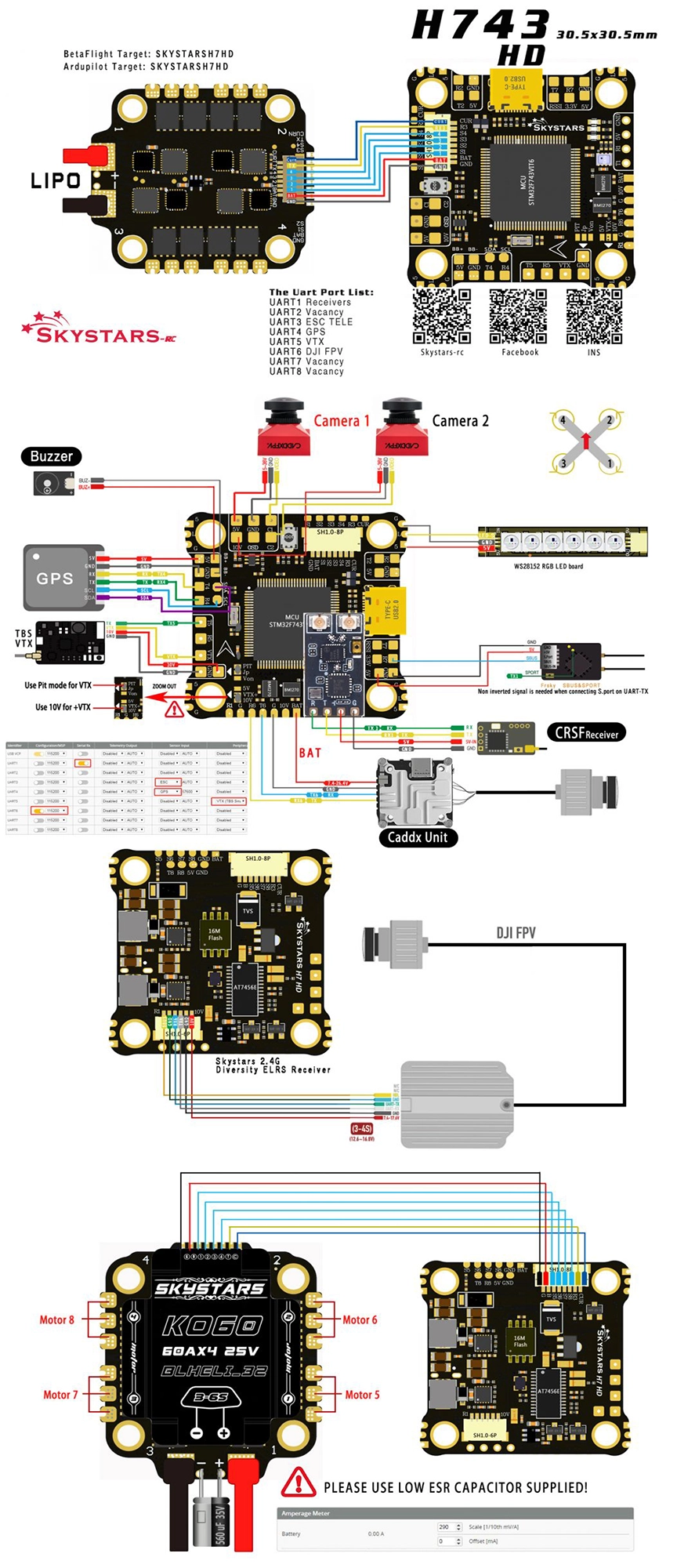 Skystars Fly Stack - H743 HD FC + KO60 60A BLHeli_32 4-in-1 ESC - 30x30 (Single Gyro)