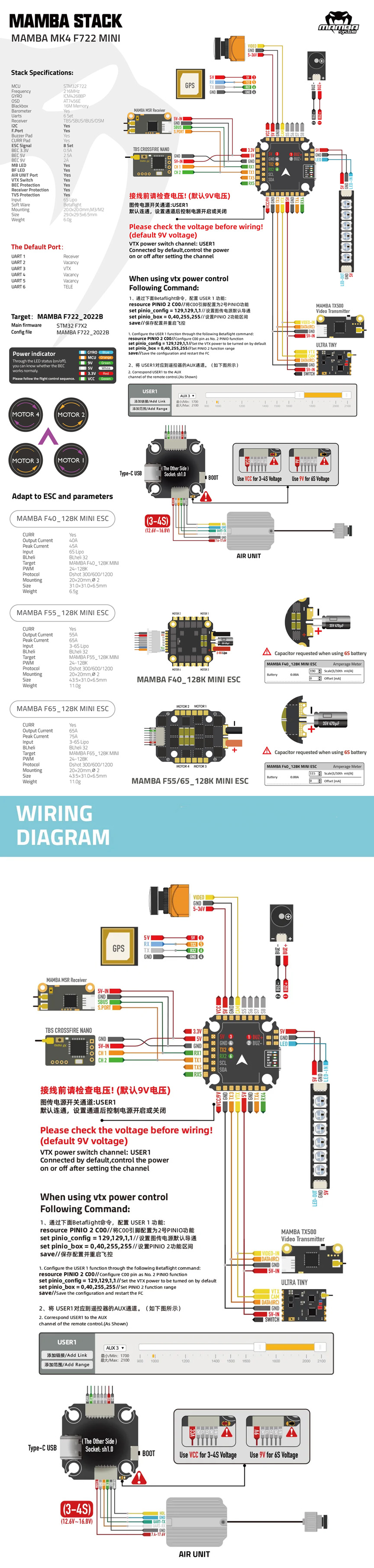 Diatone Mamba Mini Stack F722 40A 128K esc
