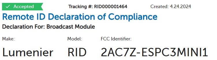Lumenier Remote ID Declaration of Compliance