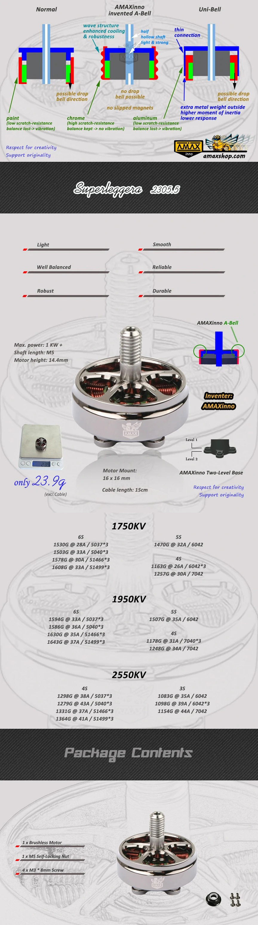 AMAXinno Superleggera 2305.5 A-Bell Motor - 1750KV1950KV2550KV