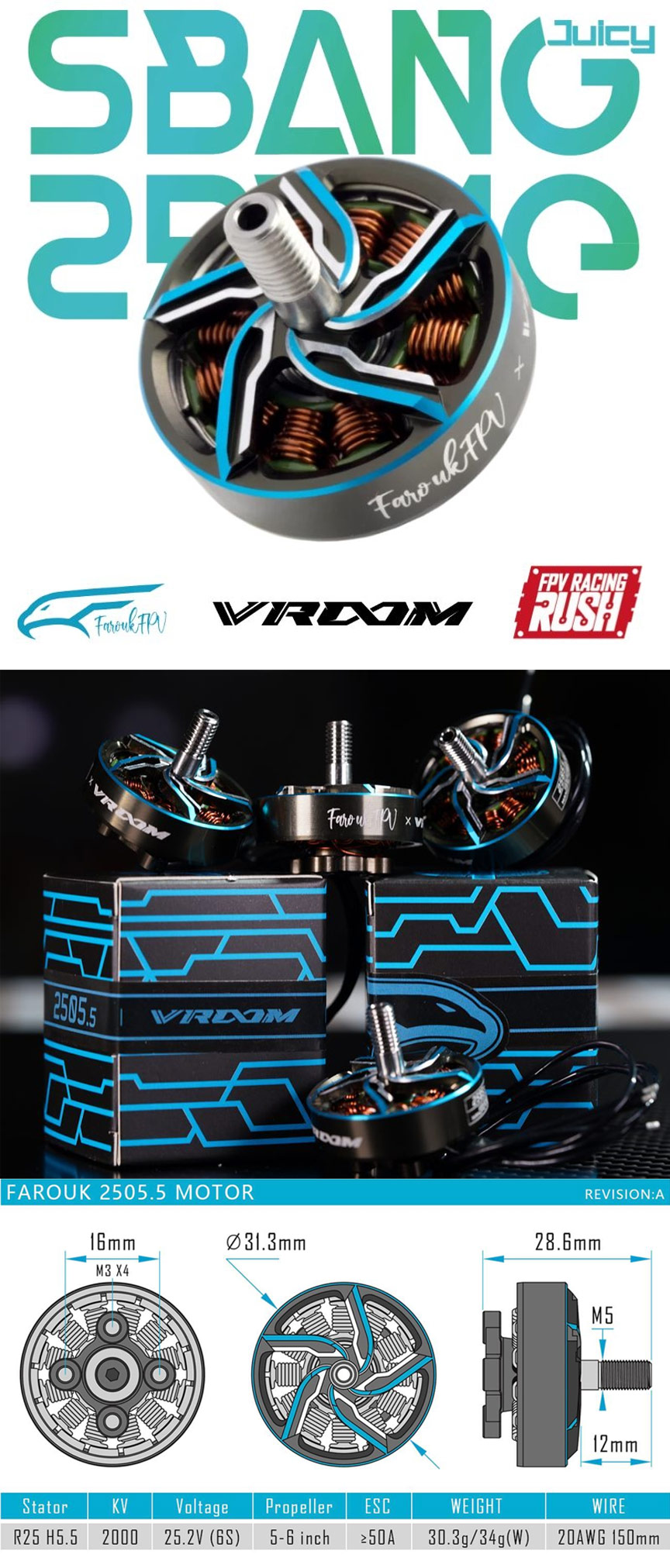 RushFPV FaroukFPV Vroom 2505.5 Sbang Motor 2000KV 